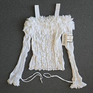 Kaelyn Max Crinkle Ruffle Top Size Small  White Long Flared Sleeves Y2K Style